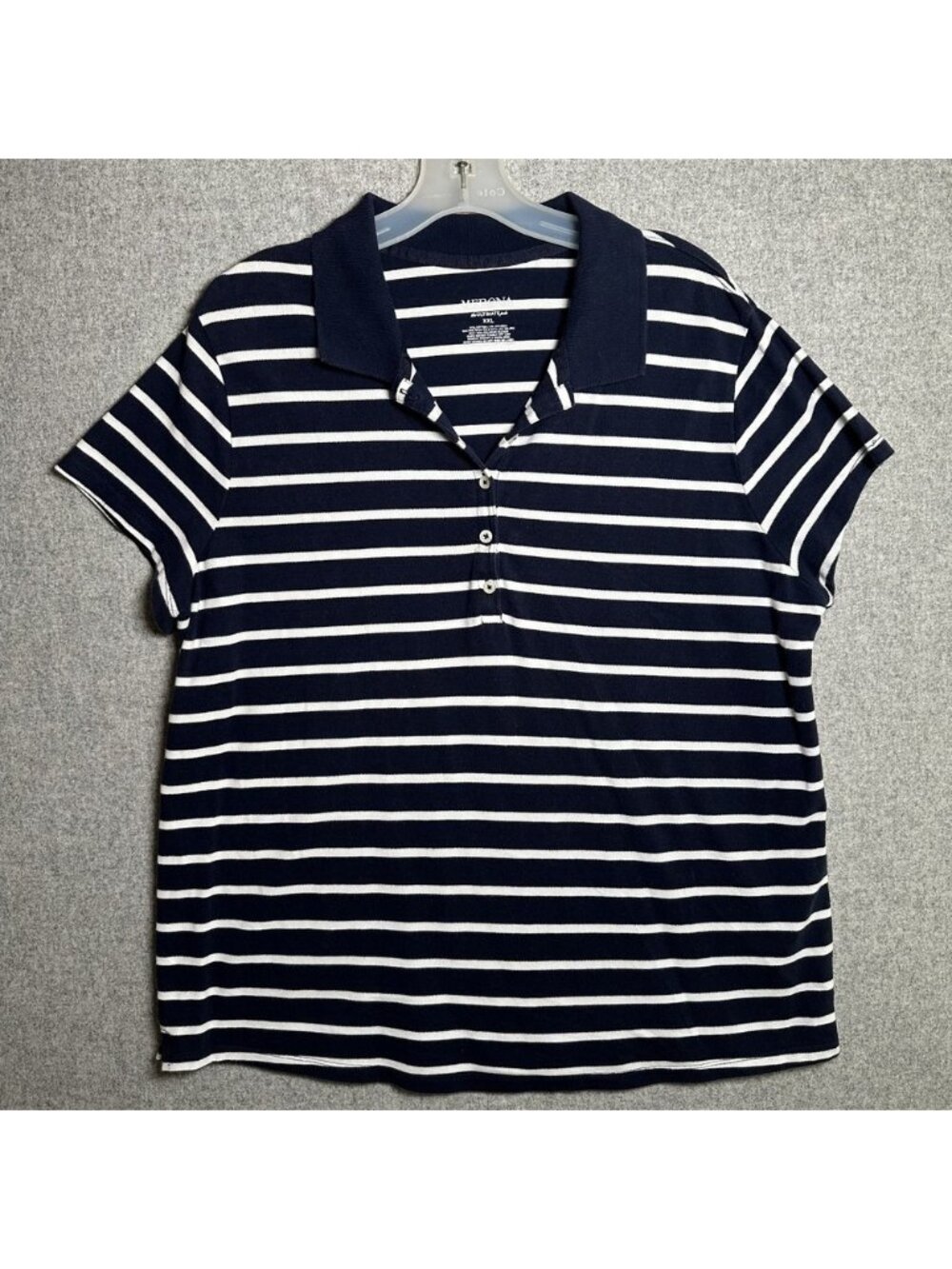 Merona XXL Ultimate Polo Shirt Top Short Sleeve Collared Striped Navy Blue Women